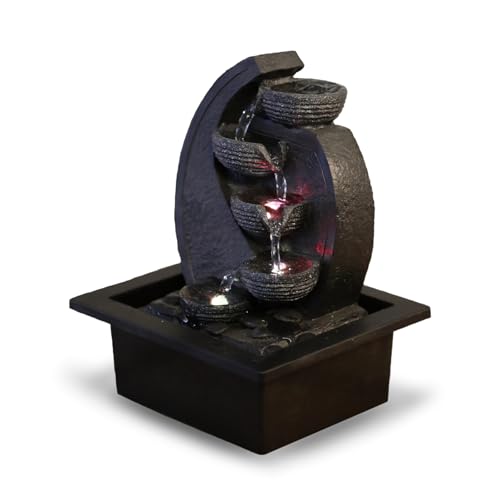 Zen'Light - Zimmerbrunnen Wasserfall V2 4 Ebenen in Natursteinoptik mit farbigem LED-Licht - Moderne Zen Tischdekoration, Ideal für Meditation und Entspannung - H 26 cm