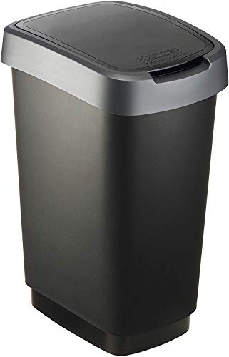 Rotho Twist Mülleimer 25l mit Deckel, Kunststoff (PP) BPA-frei, schwarz/silber, 25l (33.3 x 25.2 x 47.6 cm)