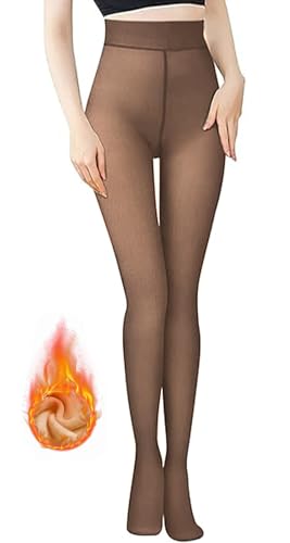 Lnmyic Thermo Strumpfhose Damen Strumpfhosen Winter Gefütterte Strumpfhose Thermostrumpfhose Warme (DE/NL/SE/PL, Alphanumerisch, S, M, Regular, Regular, Kaffee Durchsichtig,220g, für 5~20 ℃)