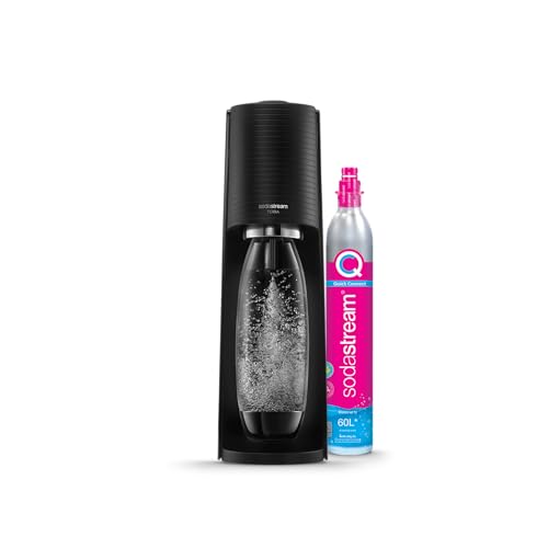 SodaStream Wassersprudler TERRA Standard mit 1x Quick-Connect CO2-Zylinder und 1x 1L spülmaschinenfeste Kunststoff-Flasche, Höhe: 44cm, Farbe: Schwarz