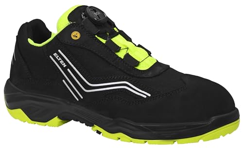 ELTEN Sicherheitsschuhe AMBITION BOA Low ESD S2, Herren, Leder/Textil, Stahlkappe, leicht, sportlich, Schwarz/Gelb, Größe: 43