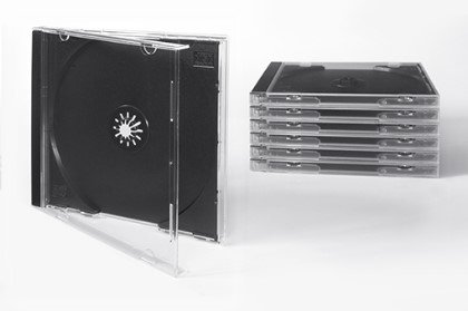 Tillmann Media - 50 Stück CD-Hüllen Jewelcase für 1 CD/DVD, Deckel und Rückenteil transparent glasklar, Tray schwarz