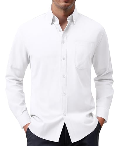 siliteelon Hemd Herren Langarm Weißes Oxford Hemden Herren Bügelfrei Weiss Baumwolle Anzug Business Herrenhemd Weiß Regular Fit Oberhemd für Hochzeit Office Date Interview,L