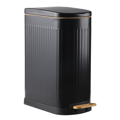 ELPHECO Mülleimer Treteimer 13 Liter Tretmülleimer, Edelstahl Mülleimer mit Deckel, Schlanker Metall-Abfalleimer für die Toilette, Kleiner Soft Close mit herausnehmbarem Einsatz, Rechteckig