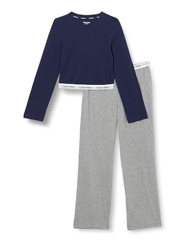 Calvin Klein Jeans Girls's Knit Pj Set (Ls+Pant) G80G800717, Blue (Peacoat/W/Greyheather), 10-12