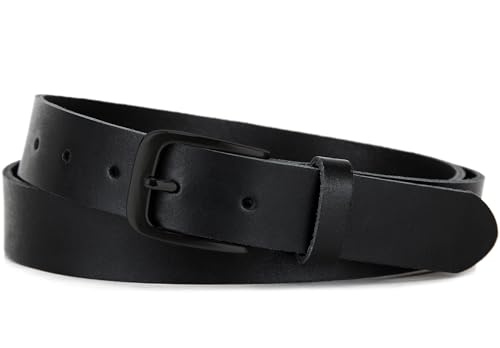 Frentree Ledergürtel MADE IN GERMANY, Schwarze Schnalle, Leder Gürtel für Damen und Herren, 3 cm breit, Schwarz