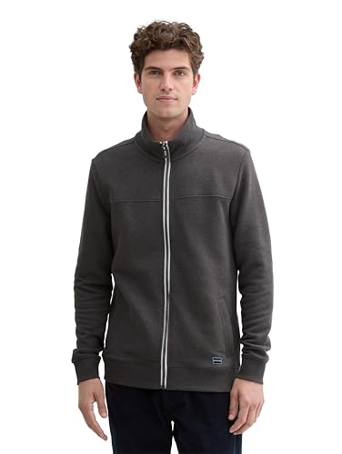 TOM TAILOR Herren Sweatjacke mit Stehkragen, 11086 - Dark Grey Melange, L
