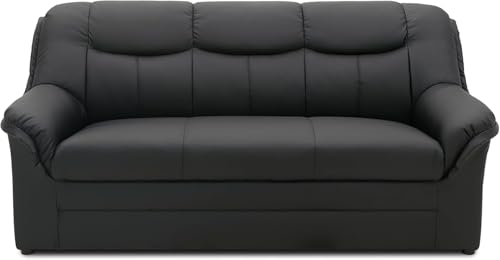 DOMO. collection Sofa Berlin, Leder, klassisches 3er Sofa, Polstergarnitur mit weichem Kunstleder und hochwertigem Federkern, 3 Sitzer 178 x 90 x 89 cm (BxTxH), schwarz