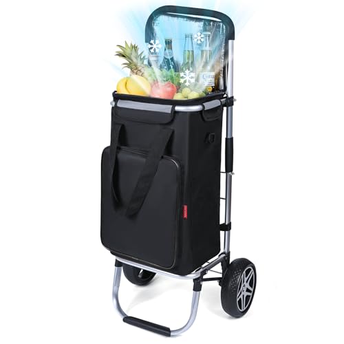 YEAUPE PRO Einkaufswagen mit Kühlfach | max. 50L & 25kg Traglast | Klappbarer 3in-1 Trolley Sackkarre und Umhängetasche | Handwagen, Shopper, Einkaufsroller, Schwarz