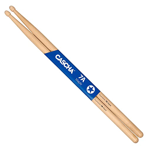 CASCHA Maple 7A Drumsticks - ideal für sanften Rock - Schlagzeug-Sticks für Fortgeschrittene - 1 Paar Wooden-Sticks - Schlagzeug-Zubehör aus Ahornholz, HH 2362, Natur