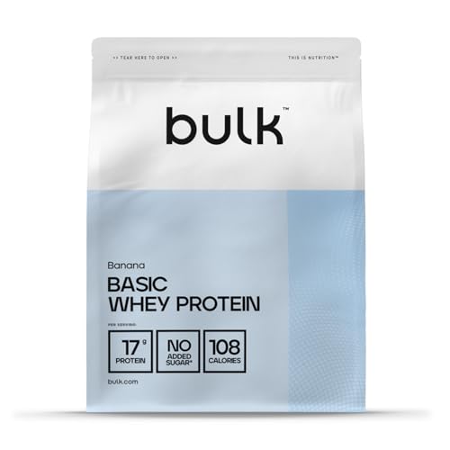 Bulk Basic Whey Protein Pulver | Banane | 1,25kg | 41 Portionen | Bis zu 18g Eiweiß Portion | Zuckerarm | Schnell verdauliche Formel | Fitnessstudio Supplement Unterstützt Muskelaufbau Regeneration