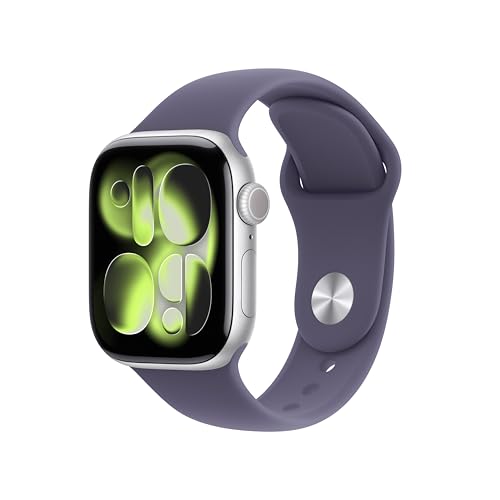 Apple Watch Series 11 GPS 42 mm Smartwatch mit Aluminiumgehäuse in Silber und Sportarmband in Nebelviolett (S/M). Schlafindex, Fitnesstracker, Gesundheitstracking, Always-On Display, Wasserschutz