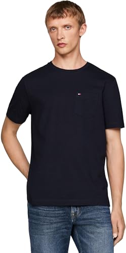 Tommy Hilfiger Herren T-Shirt Kurzarm Essential mit Brusttasche, Blau (Desert Sky), S