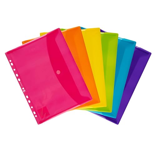 Oxford Dokumenten-Mappen A4, Taschen mit Klett-Verschluss, zum Abheften, sortiert, 6er Pack, 400099574, mehrfarbig