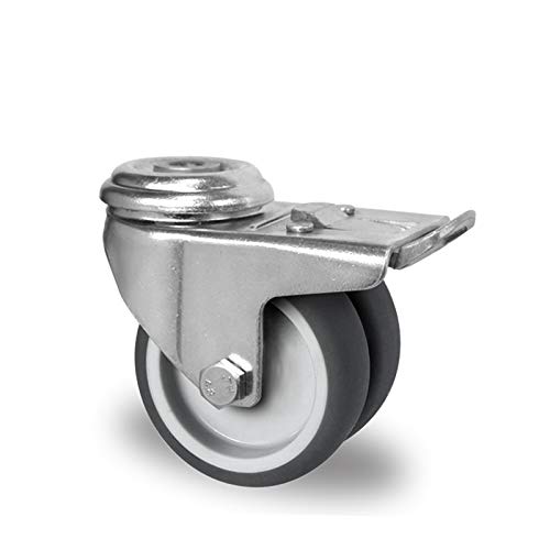 ALEX Industrielle Doppelrolle mit Gummi Feststeller und Rückenloch, 75mm, 100kg Tragfähigkeit, 2x24mm Radbreite, 99mm Bauhöhe, Totalfeststeller und zweifache Kugellagerung im Drehkranz, 2 Stück