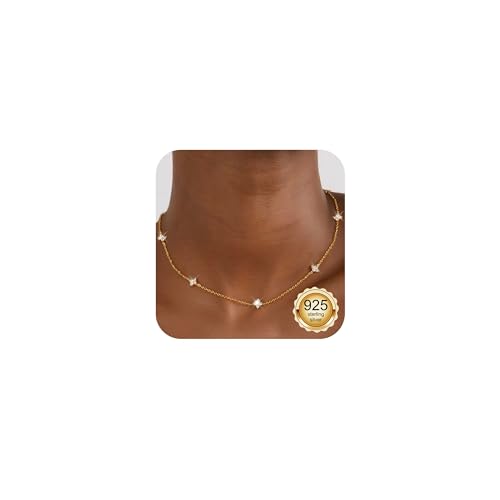 Finrezio Kette Gold Damen Halskette Sterling Silber 925 Halskette Damen Gold Ketten 14K Goldkette mit Zirkonia Choker Kette Halskette Gold Schmuck Geschenke Ketten für Frauen