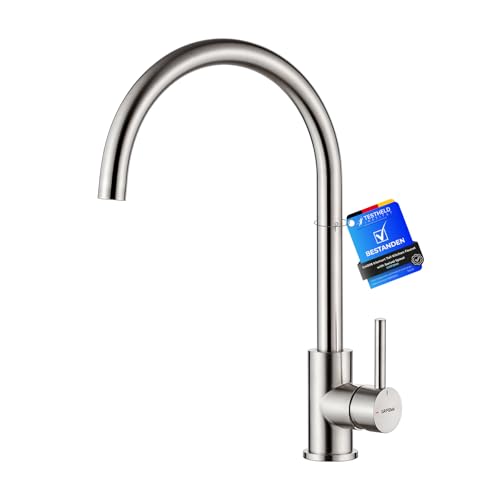 GRIFEMA Wasserhahn Küche, Küchenarmatur mit Einhebelmische, Hochdruck Spültischarmatur Mischbatterie Küche, Hoher Bogen (271mm) & 360°Drehung , Wassersäulenmodus, Edelstahl, Grau, Energieklasse A+