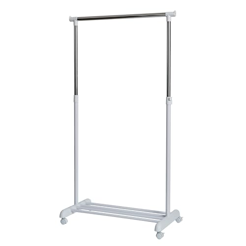 LOVE IT STORE IT Kleiderständer auf Rollen - Höhenverstellbarer Garderobenständer mit 1 Kleiderstange und Ablage - Sehr stabil - Weiß/Chrom