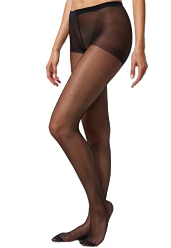 Nur Die Damen 3er Pack Seidenfein 15 DEN Fein-Strumpfhose seidig glänzende Optik Komfortbund reißfest transparent Strumpfhosen schwarz S