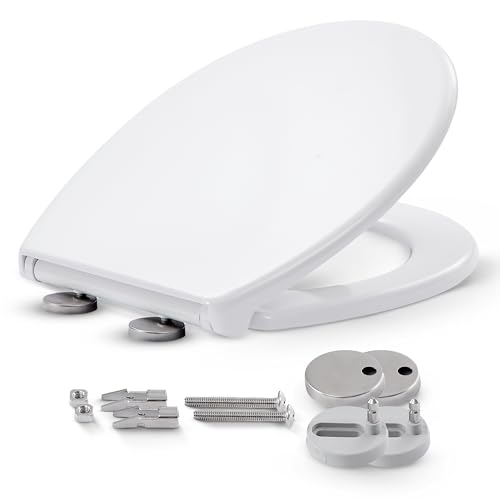 Arebos WC Sitz mit Absenkautomatik | Duroplast Klodeckel oval universell | (max. Belastung 150 kg) | Toilettensitz mit Klodeckel | einfache Montage | Toilettendeckel softclose