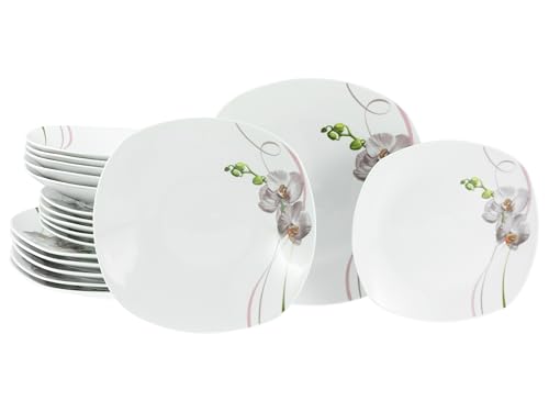 CreaTable, 24027, Serie Square Orchidee, 18-teiliges Geschirrset für 6 Personen, Teller Set aus Porzellan, spülmaschinen- und mikrowellengeeignet, Qualitätsproduktion