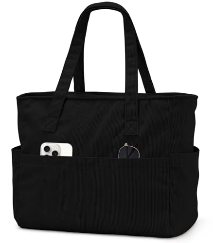 oscaurt Cord Tote Bag Große Umhängetasche Praktische Handtasche mit 17 Zoll Laptopfach Shopper Tasche Damen Groß Genug für Reisen Einkäufe Schule Fitness