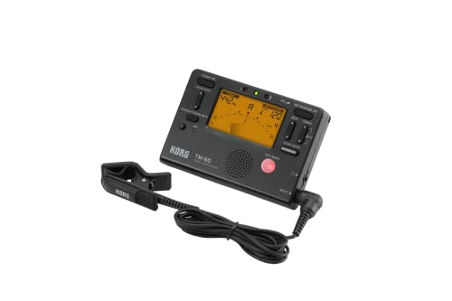 KORG TM-60 Combo aus Stimmgerät und Metronom, mit Kontakt-Mikrofon, Handheld Tuner, schwarz, für Holz- und Blechblasinstrumente