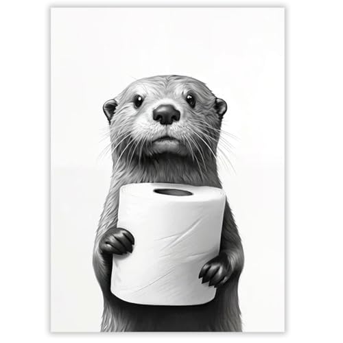 LunarCharm Badezimmer Deko Bilder Poster Poster Badezimmer Deko Toilettenpapier in der Hand eines kleinen lustigen Otters Witziger Poster, Ohne Rahmen - 20 X 30 cm