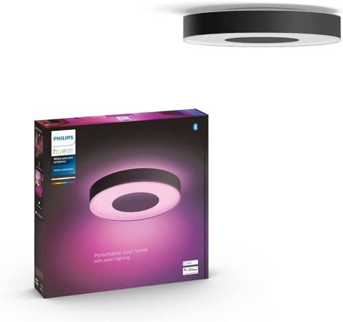 Philips Hue White & Color Ambiance Infuse Deckenleuchte L (3.700 lm), dimmbare Raumbeleuchtung für das Hue Lichtsystem mit 16 Mio. Farben, smarte Lichtsteuerung über Sprache und App, schwarz