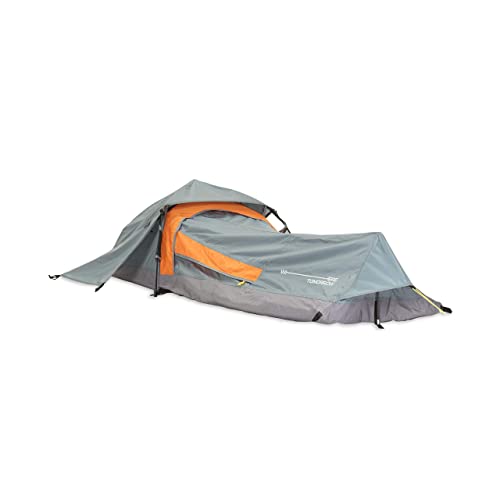 Lumaland Where Tomorrow Solo-Zelt Pop Up Wurfzelt 1-Personen-Zelt - Rechteck - 220x80x50 cm - Camping Festival - Ultraleicht, kleines Packmaß, wasserdicht, robust - Grau