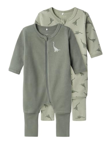 NAME IT Baby - Jungen Nbmnightsuit 2p Zip Ff Green Dino Noos Schlafanzug, Agave Green, 86 EU