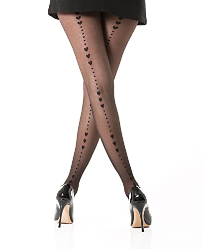 Gi&Gi Samt-Strumpfhose mit Herz-Muster, für Damen, 40 Den, extra Komfort Nr. 1559, Herz Dietreo, L/XL