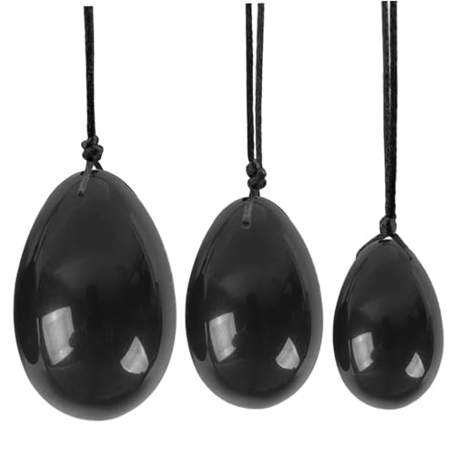 Jadestein 3 Stück/Set natürliches Obsidian-Yoni-Ei für Frauen postpartale Erholungsmassage schwarze Yoni-Steine mit Seil Wellness-Ei für Schwangere