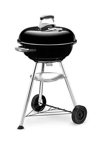 Weber Compact Kettle Holzkohlegrill/Dreibein-Ständer und Räder, Hitzebeständiges, rostfreies Design, Verchromter dreilagiger Rost, 47 cm, Schwarz