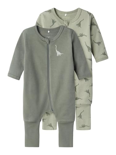 NAME IT Baby - Jungen Nbmnightsuit 2p Zip Ff Green Dino Noos Schlafanzug, Agave Green, 86 EU
