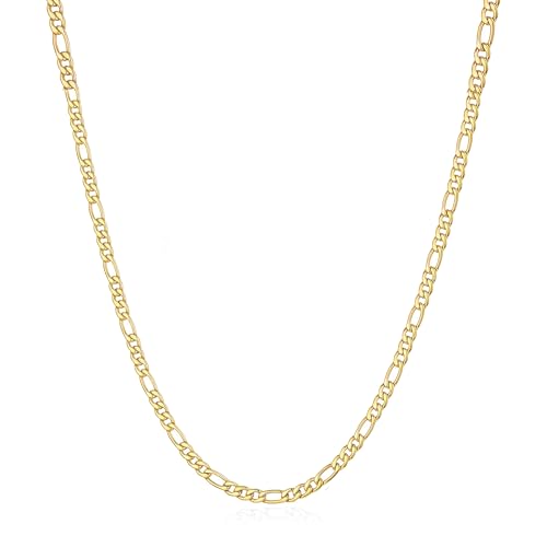 Esrael Vergoldete Kette Herren Damen Gold Kette Herren 3mm Figaro Halskette Edelstahl Ketten für Männer Frauen Schmuck Geschenke 20Zoll