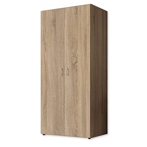 Stella Trading BASE Zeitloser Kleiderschrank in drei verschiedenen Größen - Vielseitiger Drehtürenschrank in Eiche Sonoma Optik - 80 x 177 x 52 cm (B/H/T)
