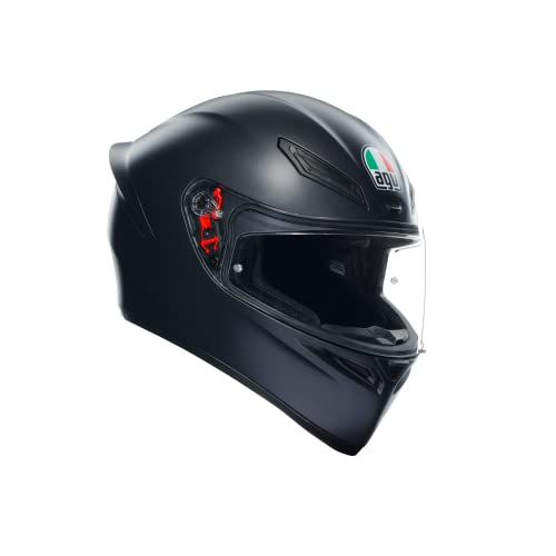 AGV - K1 S E2206 Motorrad Helm, Herren ECE Vollvisier Motorradhelm, Racing Style mit Aerodynamischem Spoiler, Kratzfestem Visier, 190° Sichtfeld, mit Intercom Ready, Matt Black, Large