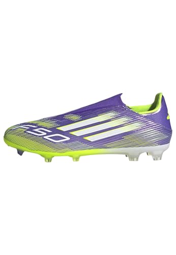 adidas Unisex F50 League Laceless Firm Ground Football Boots, Purple Rush/Cloud White/Lucid Lemon, 46 EU