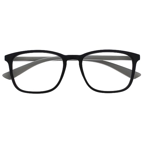 Opulize Max Lesebrille - Klassische große rechteckige Fassung - Brille in Mattschwarz mit grauen Bügeln - Herren Damen Unisex - R78-1 - +1,50