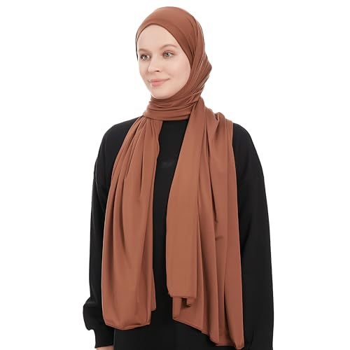 Ayisah Hijab Kopftuch Damen Muslimisch - Braun Jersey Hijab Kopftuch Für Damen - Dehnbar Moderne Islamische Hidzab Kopftücher Schal - Hidzab Kopftücher 70x180 cm - Braun