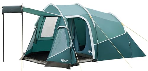 PORTAL Zelt 3 Perosonen Camping Zelt Wasserdicht 3000mm mit Vorzelt Fenster 3 Mann Tunnelzelt Familienzelt Festivalzelt für Camping Reise Trekking Garten