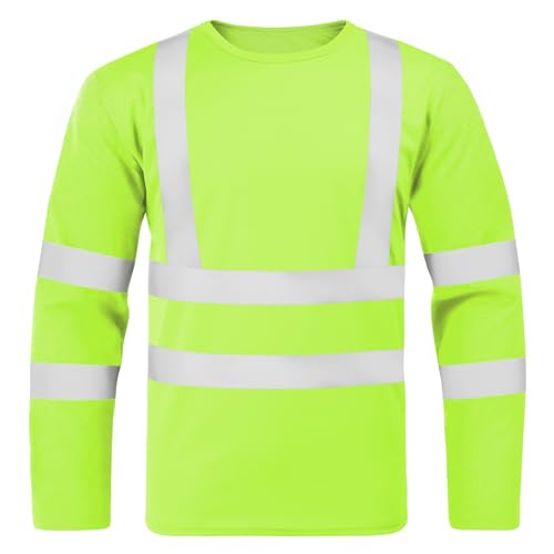 BSBUY Profi Warnschutz T-Shirt Warnkleidung Herbst/Winter Langarmshirts Hohe Sichtbarkeit Arbeitsshirt Warnshirt Reflektierend Arbeitshemd Hochsichtbares Top Warnschutz Tshirt Fluoreszierendes Gelb L