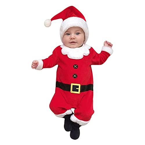 Weihnachten Kostüm Baby Kleidung Mädchen Jungen 0-3 Monate, Baby Overall Winter, Christmas Santa Elf Babykleidung Strampler, Grün Walkoverall Outfit, Neugeborenen Geschenk Set Mode