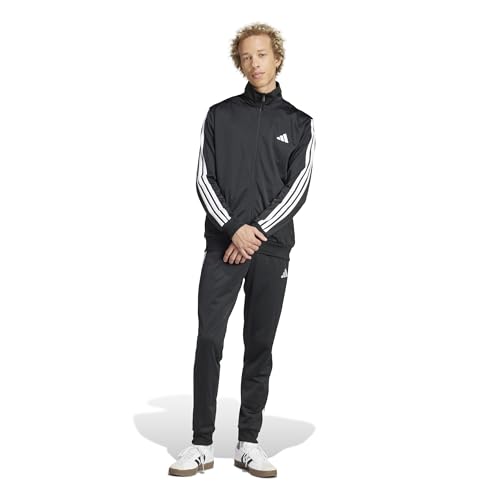 adidas Herren SPORTSWEAR BASIC 3 STRIPES TRICOT TRACKSUIT, Black, L