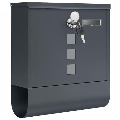 SONGMICS Wandbriefkasten, mit Schloss mit Drehdeckel, Sichtfenster, Namensschild, Zeitungsfach, einfache Montage, 10 x 30,8 x 33,8 cm, Anthrazitgrau GMB20AG