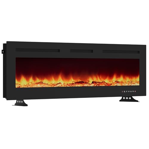 Elektrokamin Ultraflach Wandmontiert mit Fernbedienung 1800W,12 Farben & Timer 12h, Einbaufertiger Wandkamin mit Glasfront & Kristall/Holz Optik (127x43 cm)