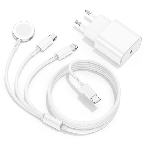 Apple Watch Ladekabel für iWatch und iPhone, 20W USB C Ladegerät mit 3 in 1 Kabel Original 2M für Apple Watch Series 9/8/7/6/SE/5/4/3/Ultra/iPhone 17/16/15/14/13/12/11/iPad