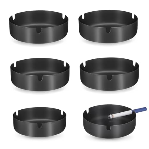 Huiguli 6 Stück Edelstahl Aschenbecher, Tischplatte Moderne Tragbarer Aschenbecher für Balkon Home Office Innenraum Draußen, Schwarz(10cm/8cm)