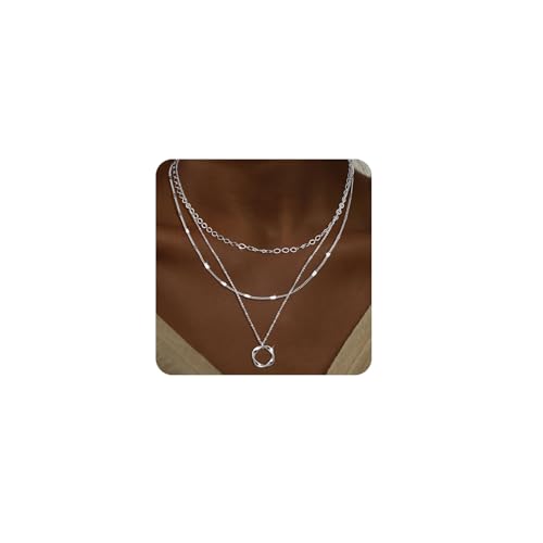 Meteorstarry Halsreif Edelstahl Damen Silber 925 Sterling, 3PCS Layering Lange Silberkette Kette Silber 925 Damen mit Anhänger Halsketten Chain Damenkette für Frauen